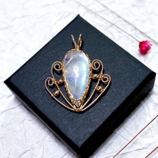 月亮石美人魚編織項鏈 |14K注金|金色