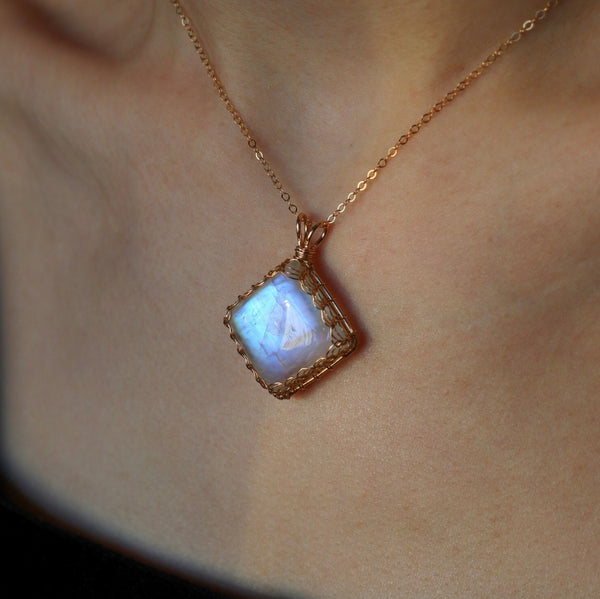 月亮石菱格項鏈|14K注金|金色