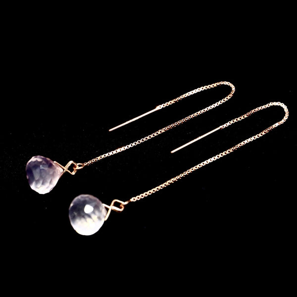 粉晶長耳環|14K注金|玫瑰金色