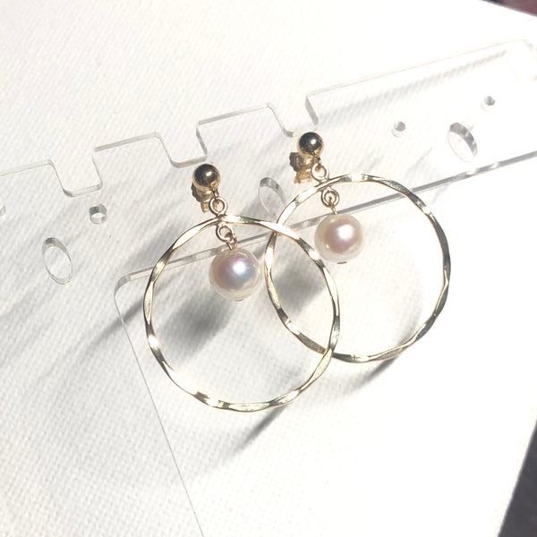 極光珍珠波紋耳環|14K注金|金色