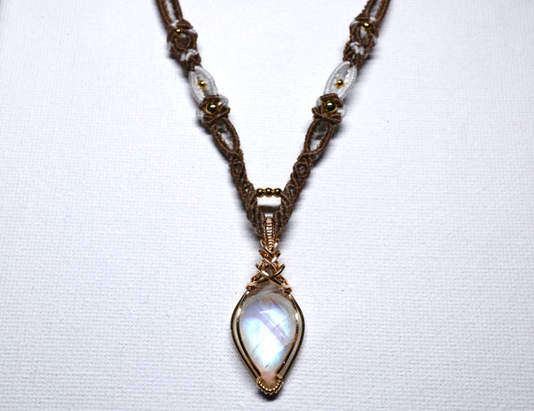 月亮石交織吊墜配蠟線編織項鏈|14K注金|金色