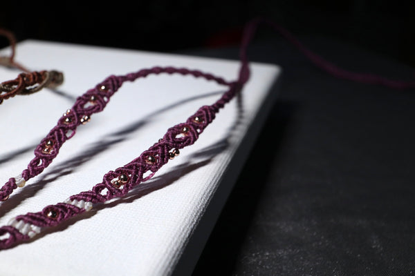 月亮石零棱吊墜配蠟線編織項鏈|14K注金|玫瑰金色