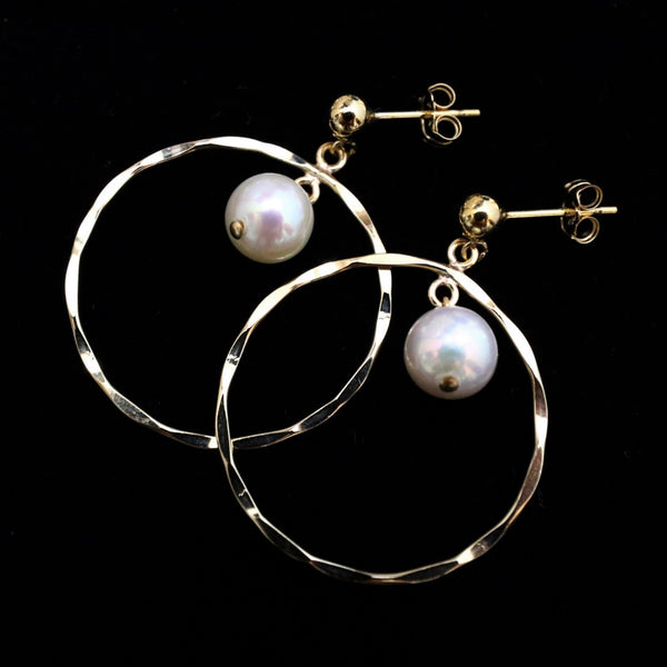 極光珍珠波紋耳環|14K注金|金色