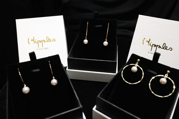 極光珍珠波紋耳環|14K注金|金色