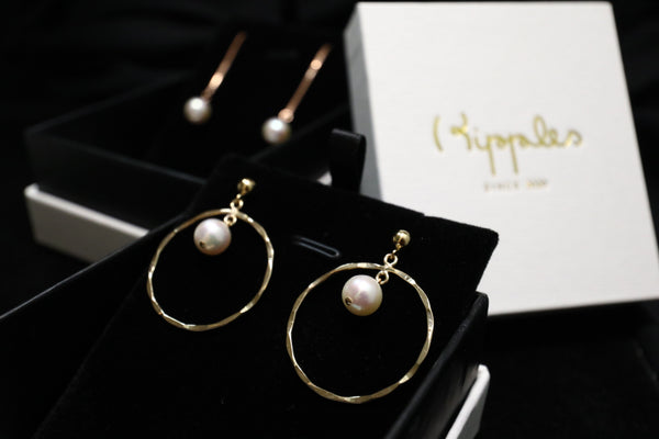 極光珍珠波紋耳環|14K注金|金色