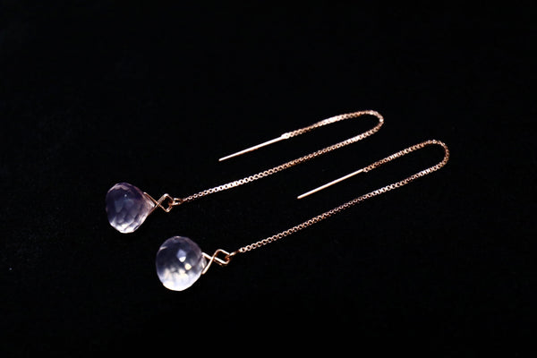 粉晶長耳環|14K注金|玫瑰金色