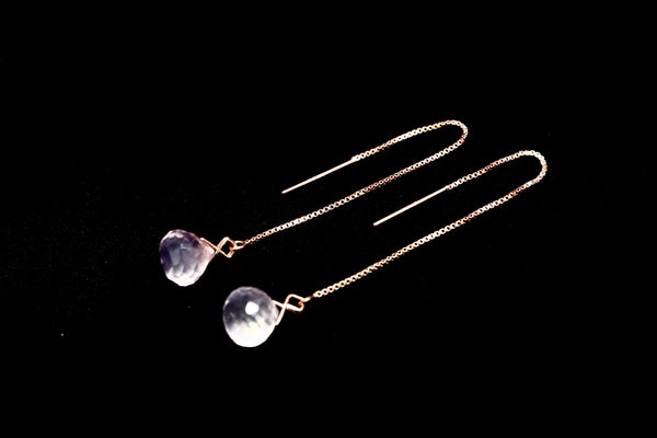 粉晶長耳環|14K注金|玫瑰金色