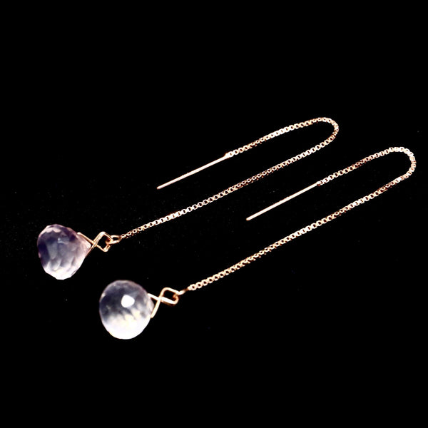 粉晶長耳環|14K注金|玫瑰金色