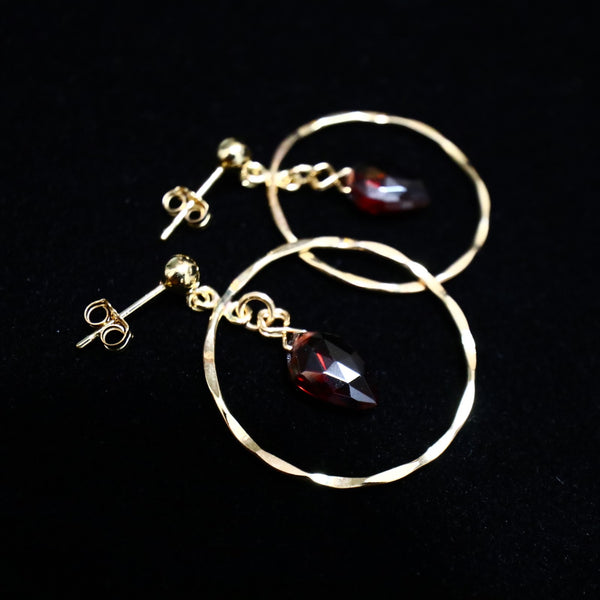 石榴石波紋耳環|14K注金|金色