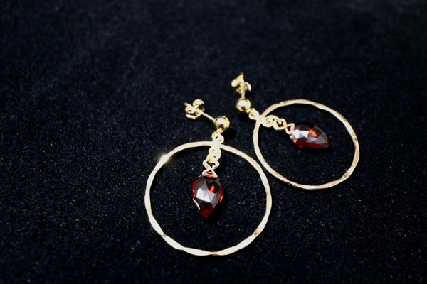 石榴石波紋耳環|14K注金|金色