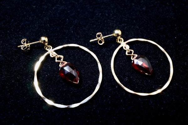 石榴石波紋耳環|14K注金|金色