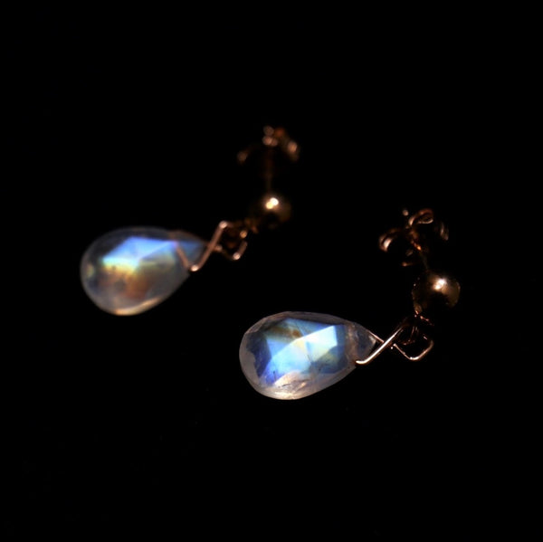 月亮石水滴耳環|14K注金|玫瑰金色