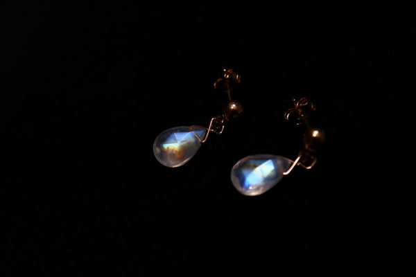 月亮石水滴耳環|14K注金|玫瑰金色