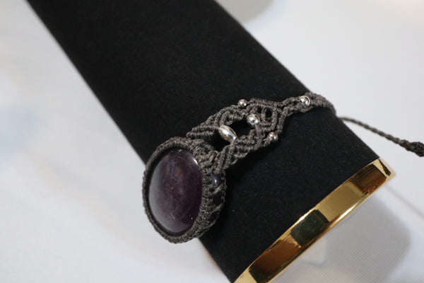 紫鋰雲母蠟線編織手繩|啡色