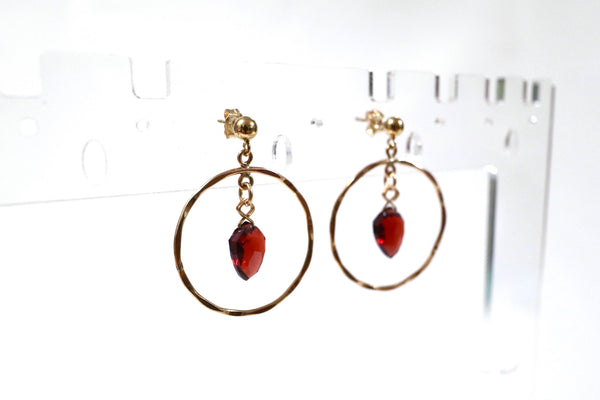 石榴石波紋耳環|14K注金|金色