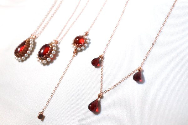 石榴石滿天星頸鏈|14K注金|玫瑰金色
