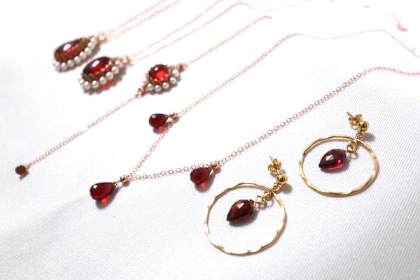 石榴石波紋耳環|14K注金|金色