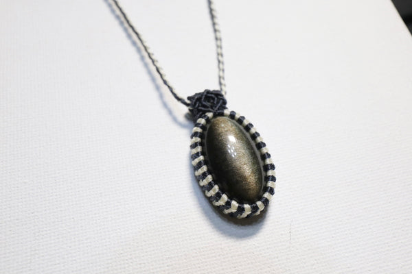 金曜石蠟線編織頸繩|深藍色x白色