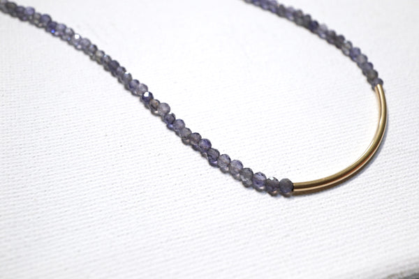 堇青石彎月頸鏈|14K注金|金色