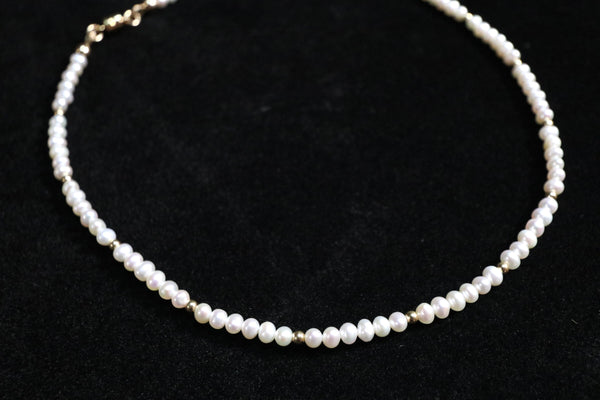 點.綴蛋圓極光珍珠頸鏈|14K注金|金色