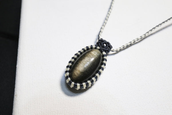 金曜石蠟線編織頸繩|深藍色x白色