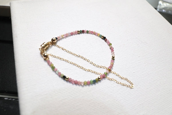 彩碧璽點·綴雙鏈手鏈|14K注金|金色