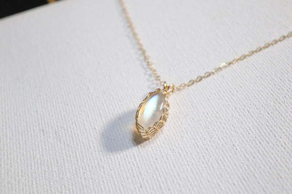 月亮石經典編織頸鏈|14K注金|金色