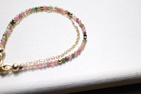 彩碧璽點·綴雙鏈手鏈|14K注金|金色