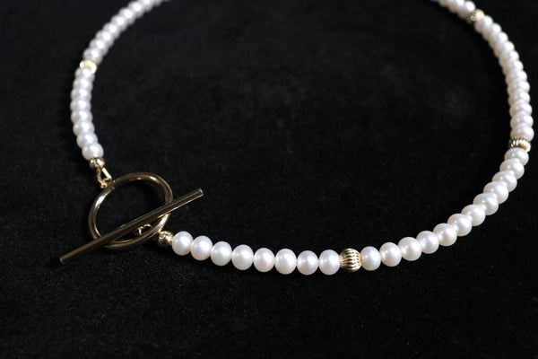 I O 珍珠頸鏈|14K注金|金色