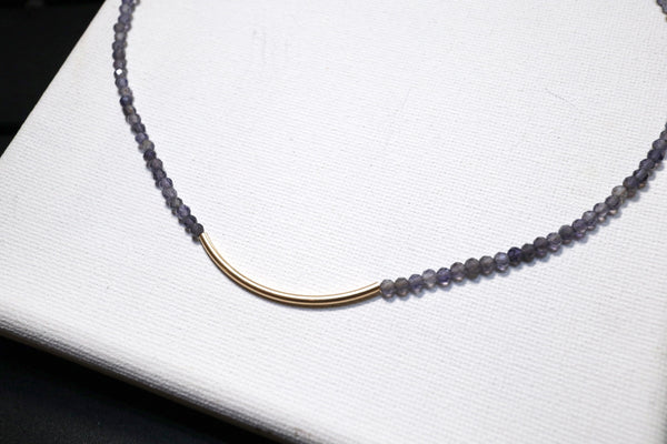 堇青石彎月頸鏈|14K注金|金色