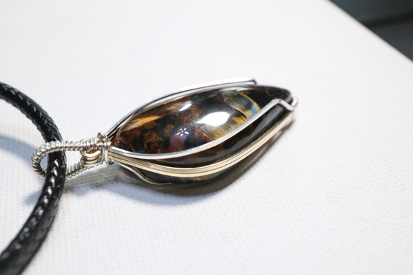 高品質金光彼德石極簡頸繩|925純銀X14K注金|黑繩