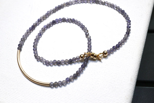 堇青石彎月頸鏈|14K注金|金色