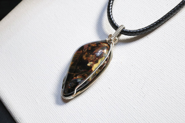 高品質金光彼德石極簡頸繩|925純銀X14K注金|黑繩