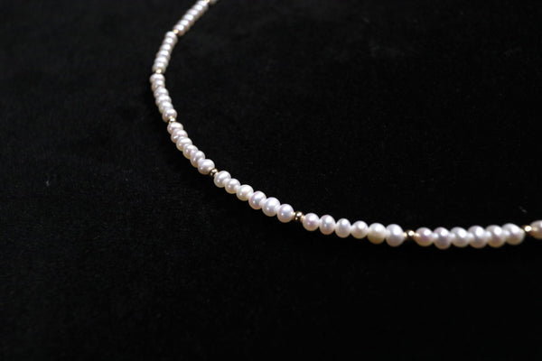 點.綴蛋圓極光珍珠頸鏈|14K注金|金色