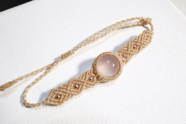 粉晶蠟線編織手繩|卡其色