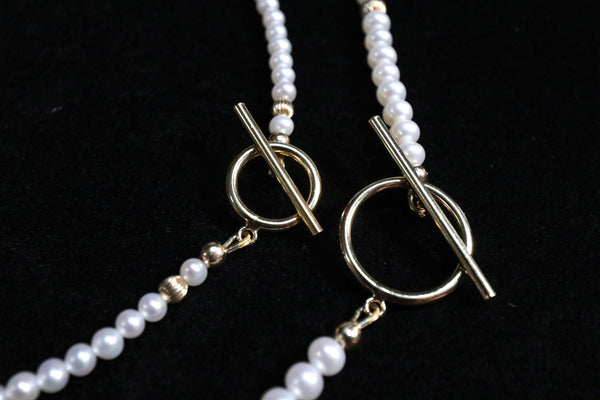 細I O 珍珠頸鏈|14K注金|金色