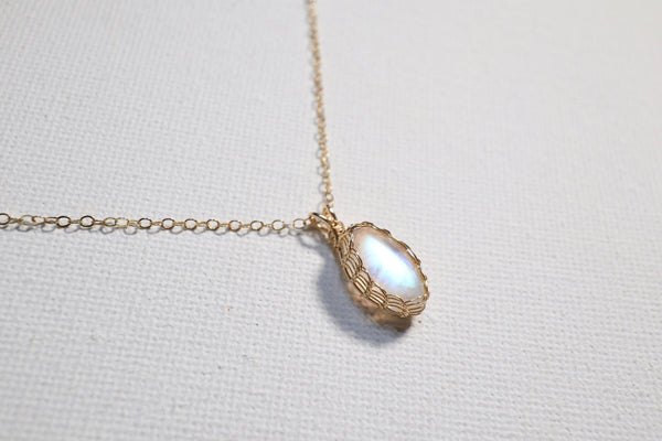 月亮石經典編織頸鏈|14K注金|金色