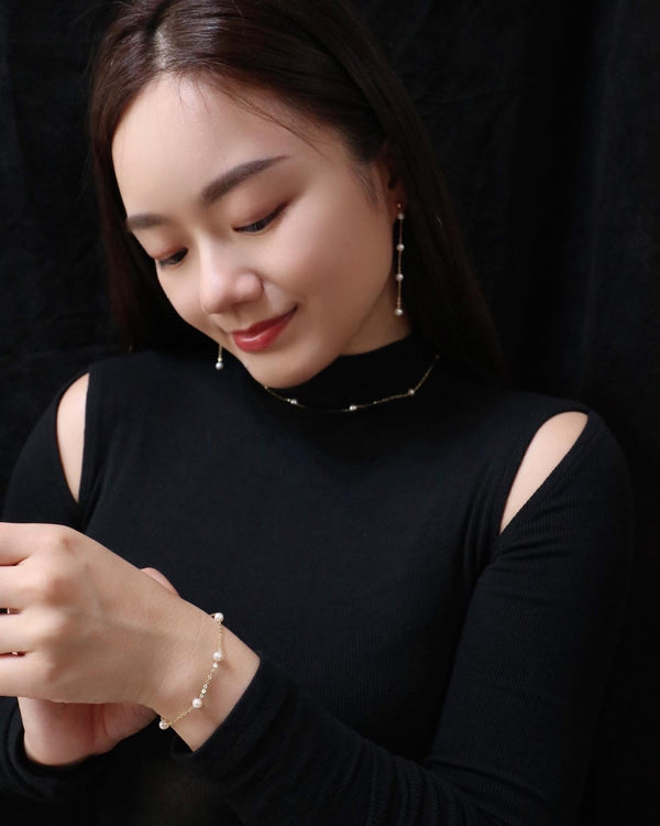 天然淡水珍珠滿天星套裝（一套三件）｜14K注金｜金色