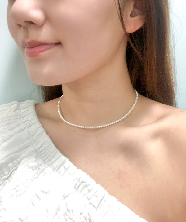 高品質正圓細珍珠頸鏈｜14K注金｜金色