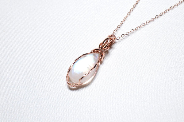 月亮石星雲項鏈｜14K注金｜玫瑰金