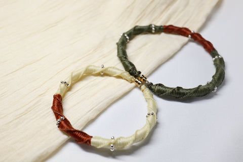 Rose Quartz Simple Wax Thread Braided Bracelet｜Khaki