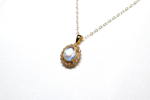 Double-sided moonstone double moon necklace｜14K gold injection｜gold