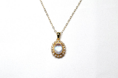 Double-sided moonstone double moon necklace｜14K gold injection｜gold