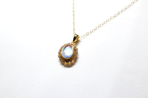 Double-sided moonstone double moon necklace｜14K gold injection｜gold