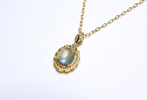 Double-sided moonstone double moon necklace｜14K gold injection｜gold