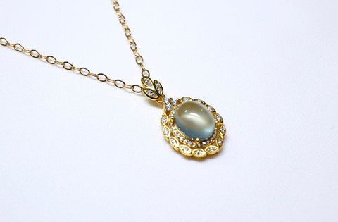 Double-sided moonstone double moon necklace｜14K gold injection｜gold