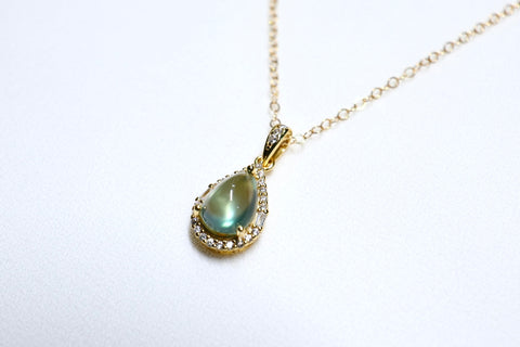 Double-sided moonstone double moon necklace｜14K gold injection｜gold
