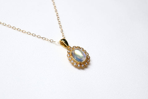 Double-sided moonstone double moon necklace｜14K gold injection｜gold