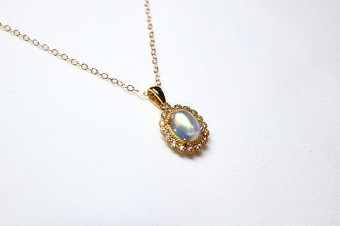Double-sided moonstone double moon necklace｜14K gold injection｜gold