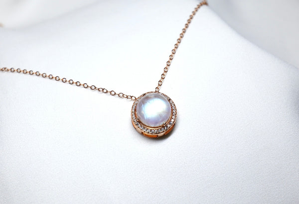 強光月亮石團圓項鏈｜14K注金｜玫瑰金